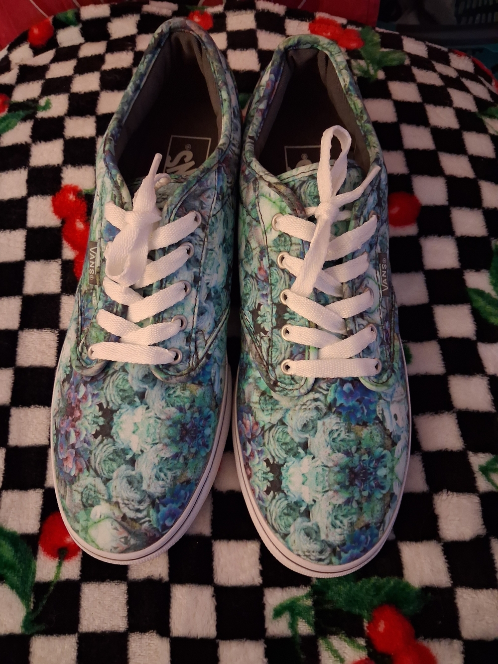 Vans Floral Canvas Sneakers in Teal, Blue & White